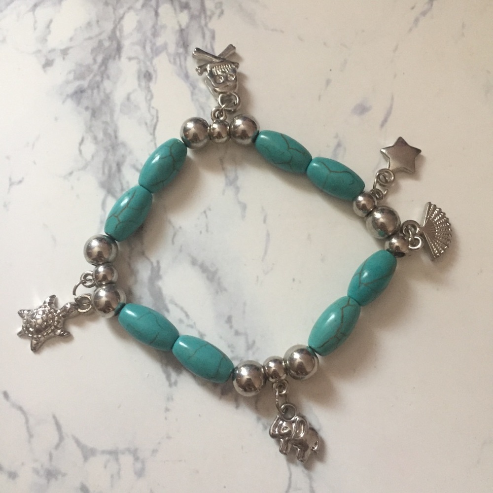 Turquoise beaded charm bracelet